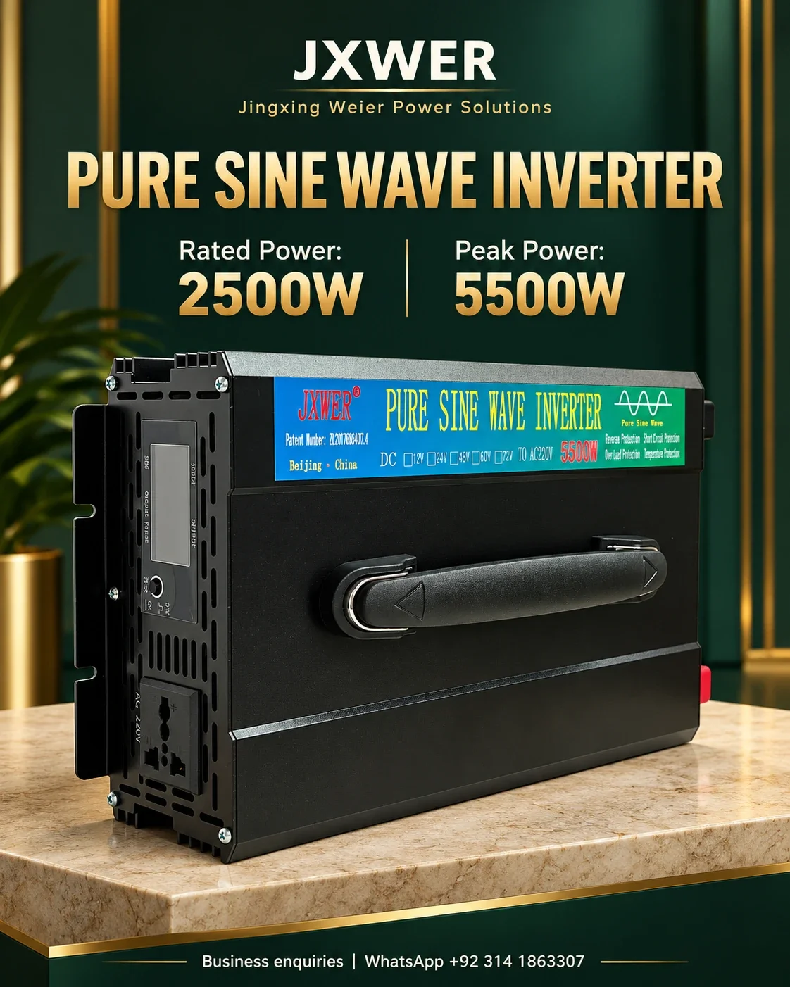 JXWER Pure sine wave carry-handle inverter 2500W Rated Power