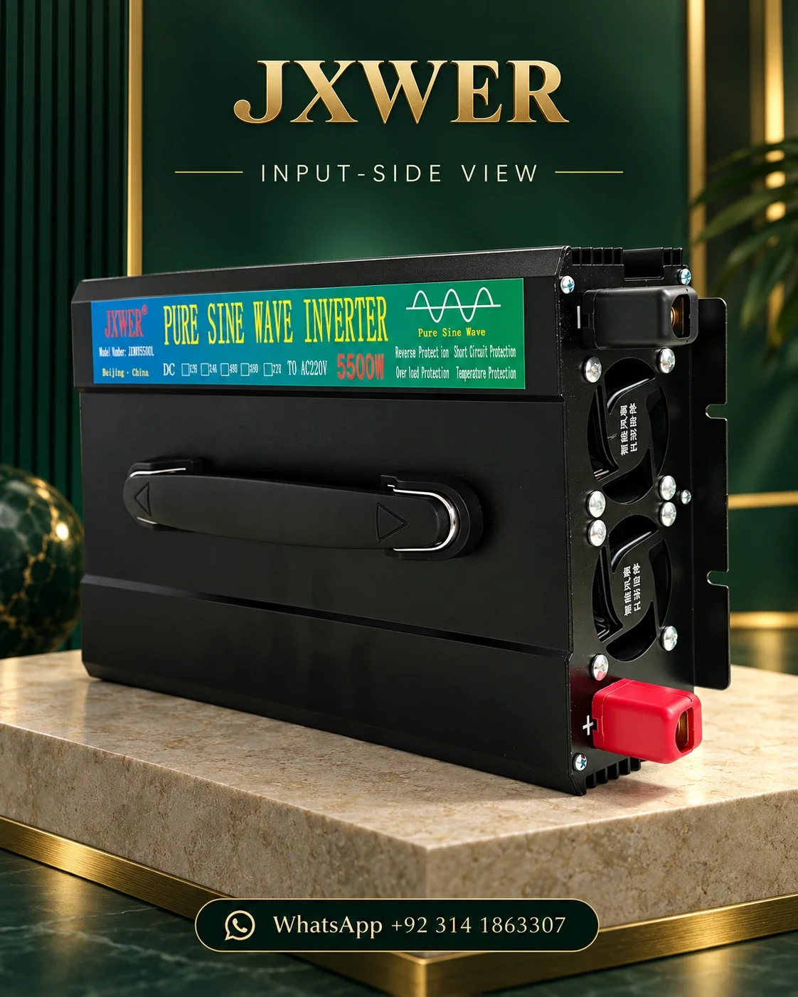 JXWER 2500W Pure Sine Wave Inverter (5500W Peak) — DC input side
